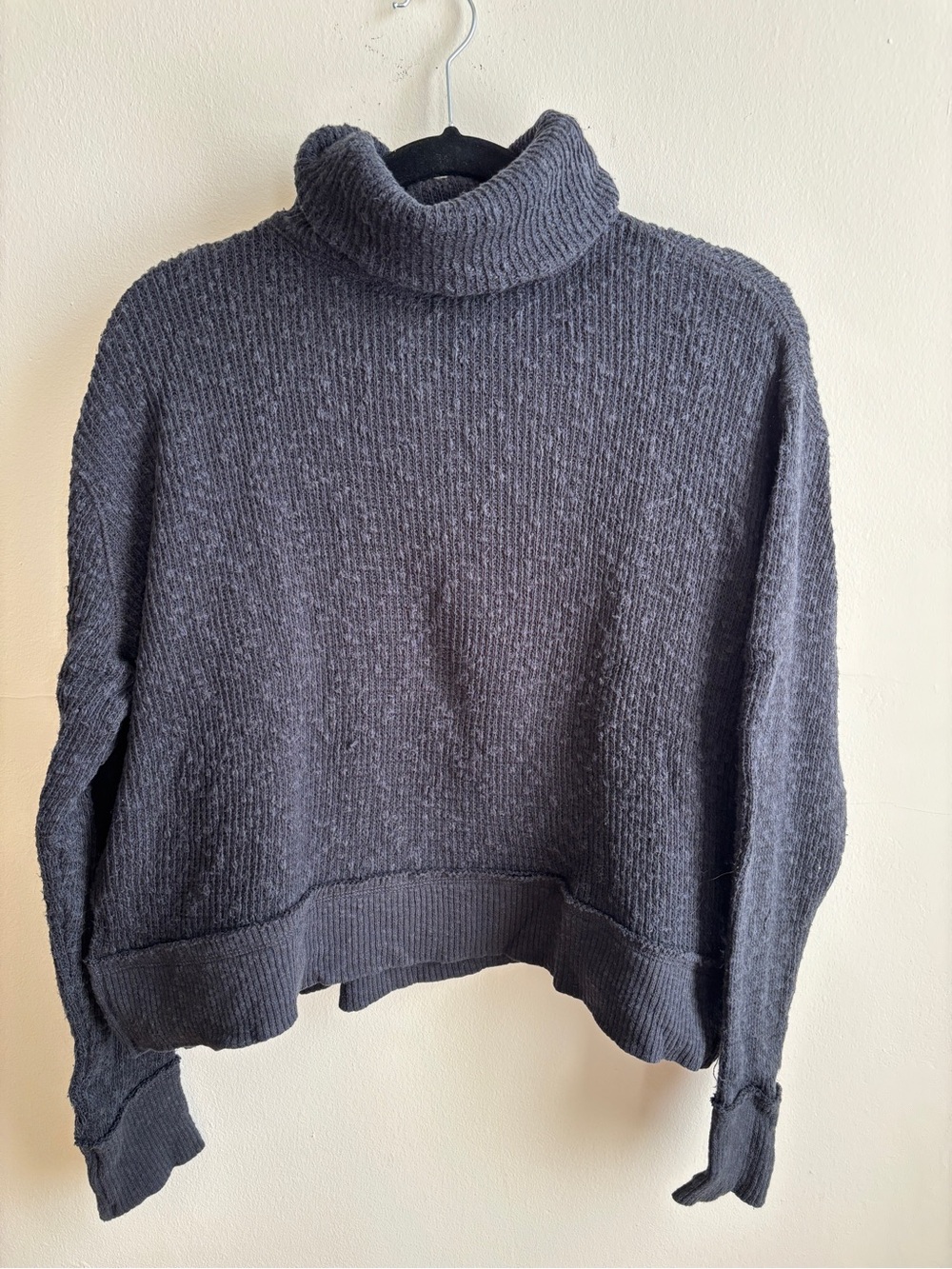Free People (We The Free) Tommy Oversizey Black Ribbed Turtleneck Sweater